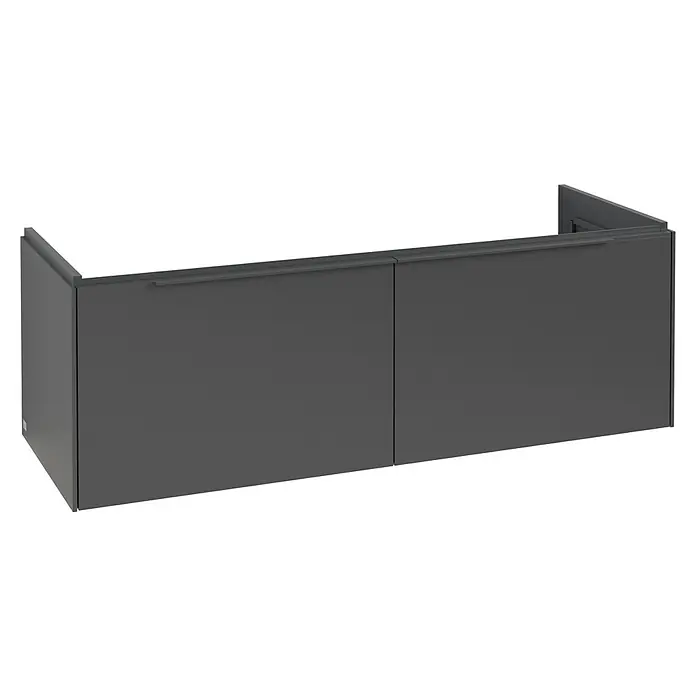 Villeroy & Boch Subway 3.0 Waschbeckenunterschrank - Graphite, Anzahl Schubladen: 2 Stk., Farbe Griff: Monochrom, B x T x H: 127,2 x 47,8 x 42,9 cm, Mit Beleuchtung - Dunkelgrauer wandhängender Badunterschrank mit zwei Schubladen und durchgehender Griffleiste.