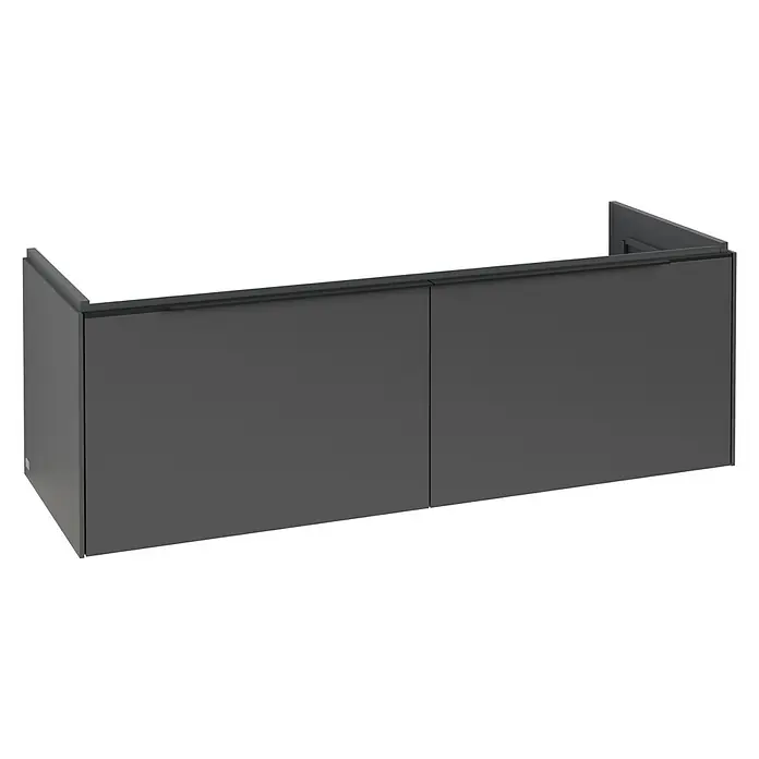 Villeroy & Boch Subway 3.0 Waschbeckenunterschrank - Graphite, Anzahl Schubladen: 2 Stk., Farbe Griff: Volcano Black, B x T x H: 127,2 x 47,8 x 42,9 cm, Mit Beleuchtung - Dunkelgrauer Wandhängeschrank mit zwei Schubladen und integrierten Griffen.