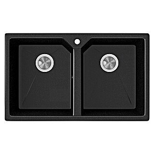 Atron Fregadero encastrable Piros (49,5 x 81,6 cm, Negro, Mate)