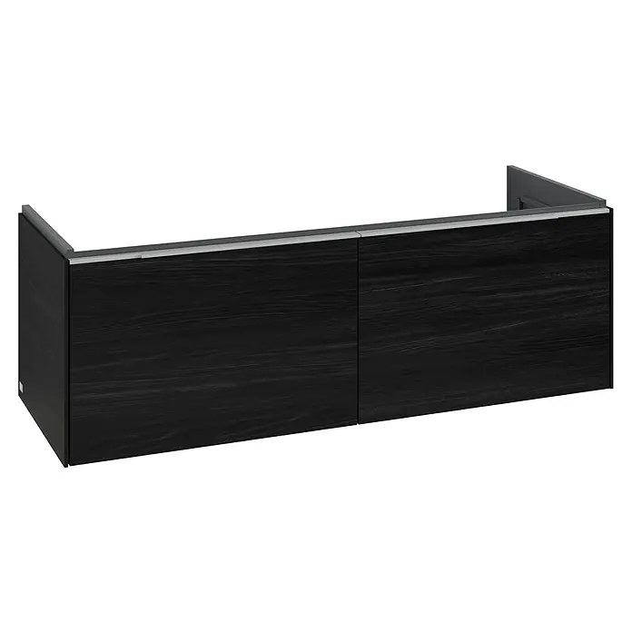 Villeroy & Boch Subway 3.0 Waschbeckenunterschrank - Black Oak, Anzahl Schubladen: 2 Stk., Farbe Griff: Aluminium glänzend, B x T x H: 127,2 x 47,8 x 42,9 cm, Mit Beleuchtung - Schwarzholz-Hängeschrank mit zwei grifflosen Schubladen und integrierter silberner Griffleiste.