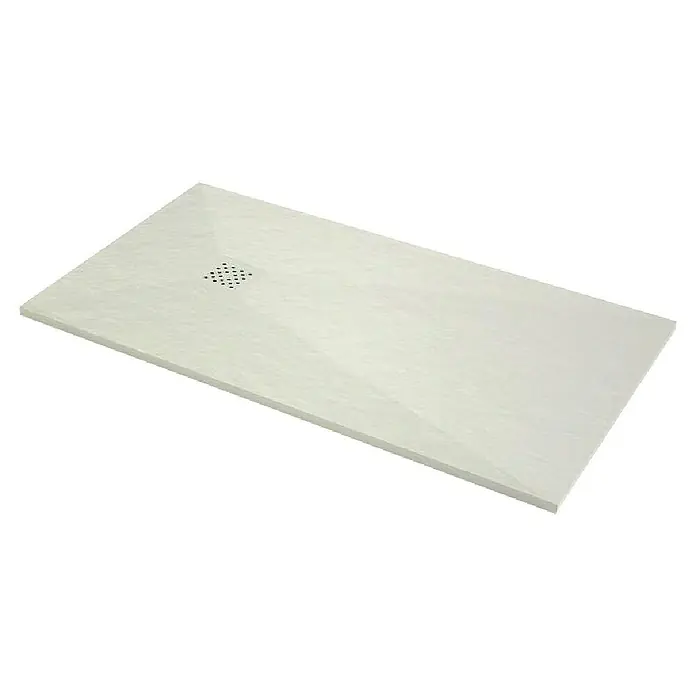Plato de ducha aligerado Terra - L x An: 130 x 230 cm, Carga mineral, Crema - Aquí hay un elegante plato de ducha rectangular en un color claro con una sutil rejilla de desagüe. Es moderno y encaja perfectamente en el baño.
