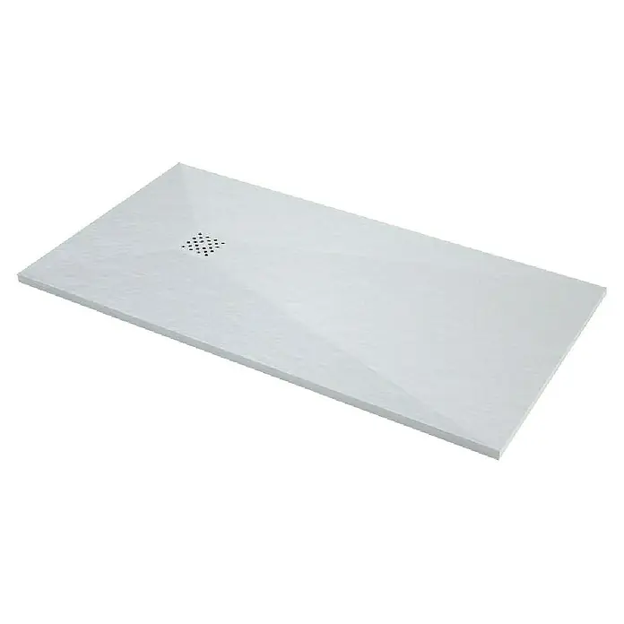 Plato de ducha aligerado Terra - L x An: 110 x 120 cm, Carga mineral, Blanco - Aquí hay un plato de ducha rectangular blanco con desagüe. El diseño elegante encaja perfectamente en baños modernos y ofrece solución elegante.