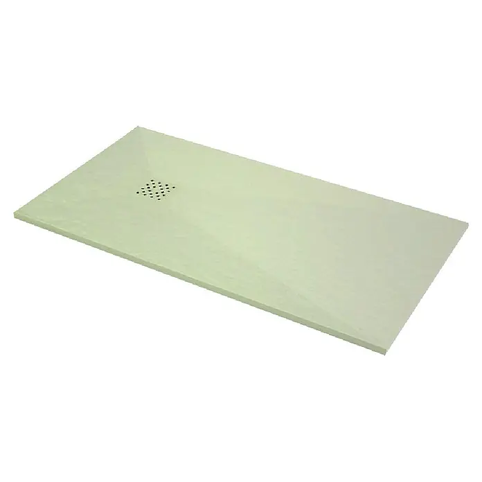 Plato de ducha aligerado Terra - L x An: 80 x 160 cm, Carga mineral, Beige - La bandeja de ducha rectangular color crema presenta un diseño de drenaje moderno, ofreciendo una adición elegante a cualquier baño.