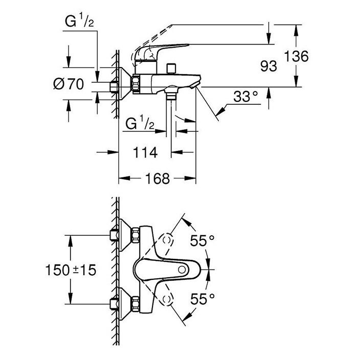 Grohe QuickFix Slavina za kadu Swift  (Srebrna, Blještav) | BAUHAUS