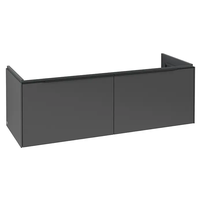 Villeroy & Boch Subway 3.0 Waschbeckenunterschrank - Graphite, Anzahl Schubladen: 2 Stk., Farbe Griff: Volcano Black, B x T x H: 127,2 x 47,8 x 42,9 cm - Dunkelgrauer schwebender Badezimmerschrank mit zwei Schubladen und integrierten Griffen.