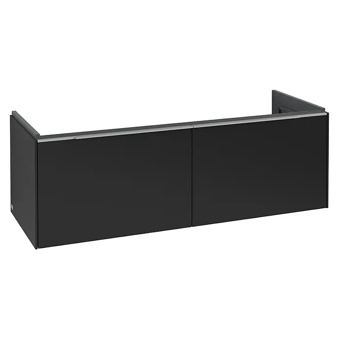 Villeroy & Boch Subway 3.0 Waschbeckenunterschrank - Volcano Black, Anzahl Schubladen: 2 Stk., Farbe Griff: Aluminium glänzend, B x T x H: 127,2 x 47,8 x 42,9 cm - Schwarzer Unterschrank mit zwei Fächern und integrierter silbergrauer Griffleiste.