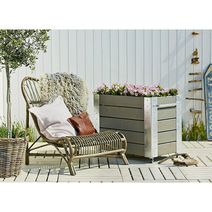 Plus Pflanzkasten Cubic (87 x 50 x 70 cm, Graubraun, Kiefer)
