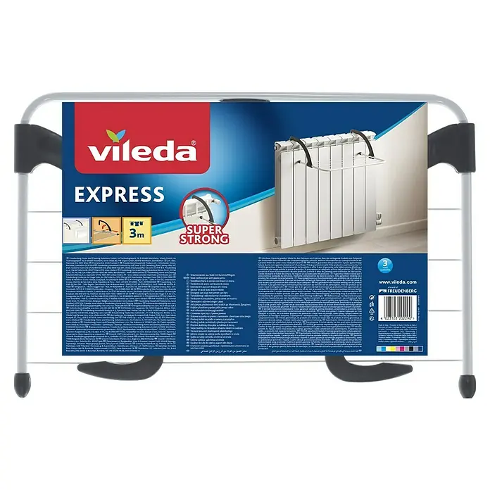 Vileda Wandwäschetrockner Heizungstrockner Express - Länge Wäscheleine: 3 m, Farbe: Weiß/Schwarz - Wäscheständer Vileda Express mit Stahlrahmen und Kunststoffflügeln, ideal zum Trocknen von Kleidung im Innenbereich.