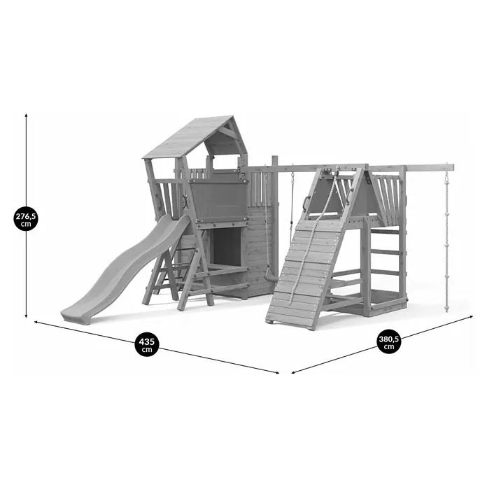 Funky Combo Kinderspielturm Dreamland - L x B x H: 380,5 x 435 x 276,5 cm, Kesseldruckimprägniert - Holzspielplatz mit Rutsche, Schaukel, Kletterwand und Spielhaus.