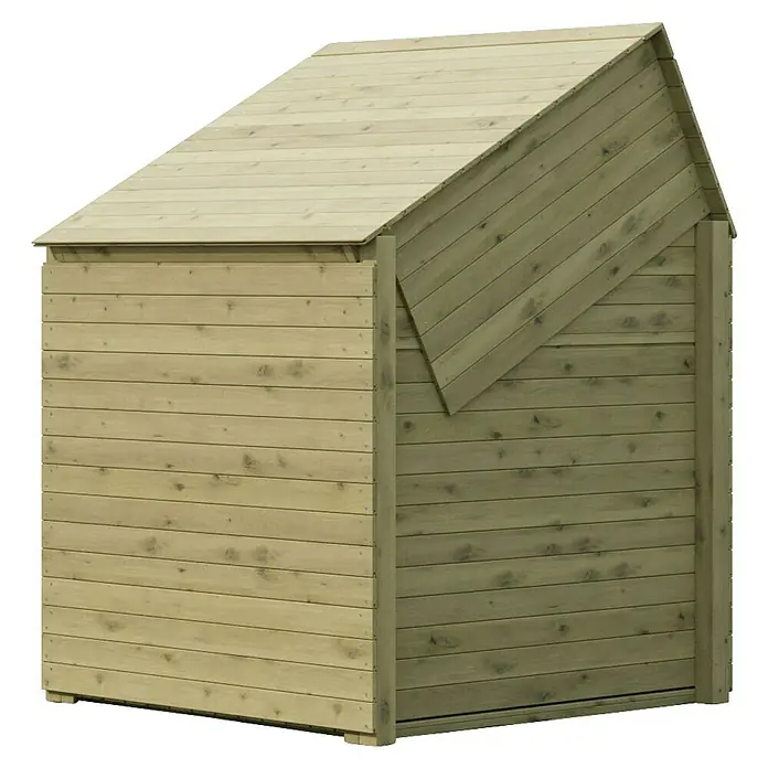 Funky Combo Kinderspielturm Homebase - L x B x H: 140 x 140 x 196,5 cm, Kesseldruckimprägniert - Hellgrüner Holz-Gartenschuppen mit schrägem Dach.