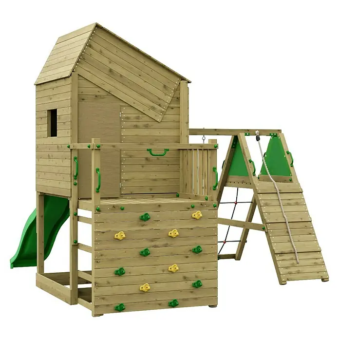 Funky Combo Kinderspielturm Smarthouse Rocket - L x B x H: 353 x 386 x 311 cm, Kesseldruckimprägniert - Hölzernes Kinderspielhaus mit Rutsche, Kletterwand und Strickleiter.