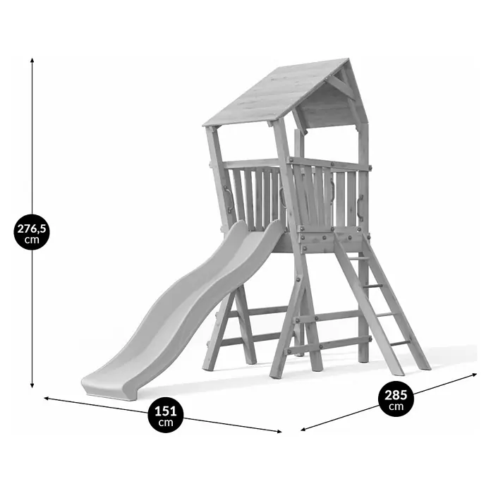 Funky Combo Kinderspielturm Flea - L x B x H: 285 x 151 x 276,5 cm, Kesseldruckimprägniert - Hölzerner Kinderspielturm mit Rutsche. Maße: H 276,5 cm, B 151 cm, L 285 cm.