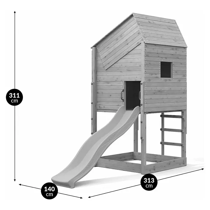 Funky Combo Kinderspielturm Lighthouse - L x B x H: 140 x 313 x 311 cm, Kesseldruckimprägniert - Holzhäuschen mit Rutsche und Leiter für Kinder. Maße: 311x313x140 cm.