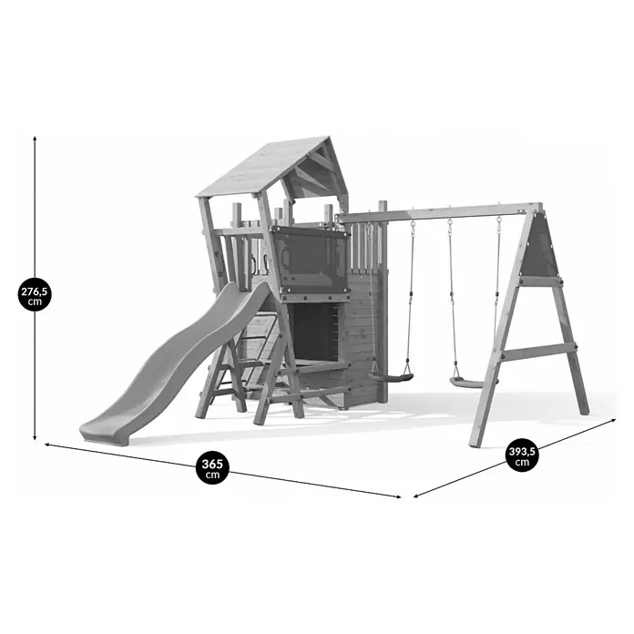Funky Combo Kinderspielturm 5Star - L x B x H: 393,5 x 276,5 x 276,5 cm, Kesseldruckimprägniert - Hölzernes Outdoor-Spielset mit Rutsche, Spielturm und zwei Schaukeln.