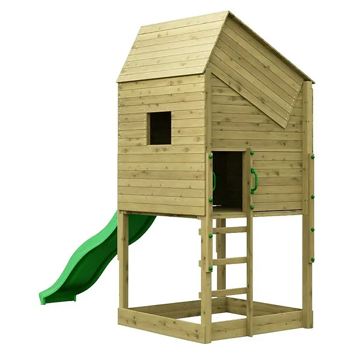 Funky Combo Kinderspielturm Lighthouse - L x B x H: 140 x 313 x 311 cm, Kesseldruckimprägniert - Hölzernes Spielhaus mit grüner Rutsche und Leiter für Kinder.