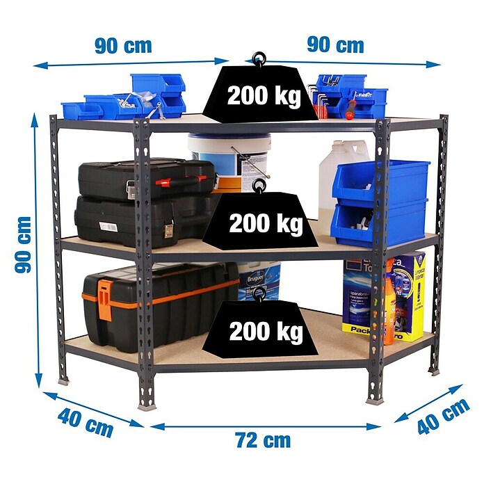 Simonrack Maderclick Estantería esquinera Corner (Al x An x Pr: 90 x 90 x 40 cm, Capacidad de carga por balda: 200 kg, Número de baldas: 3 ud., Inserción, Antracita) | BAUHAUS