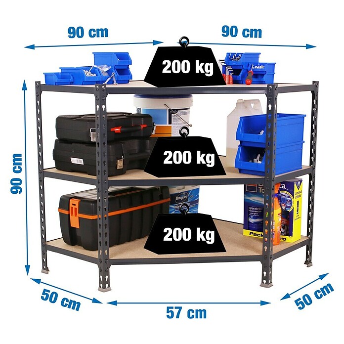 Simonrack Maderclick Estantería esquinera Corner (Al x An x Pr: 90 x 90 x 50 cm, Capacidad de carga por balda: 200 kg, Número de baldas: 3 ud., Inserción, Antracita) | BAUHAUS
