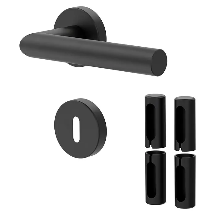 Diamond Doors Zimmertürgarnitur Black Panther L-Form Premium PVD - Stärke Tür: 38 mm - 45 mm, Buntbart, Edelstahl, L-Form - Elegante schwarze Türgriffgarnitur mit Rosetten und Zubehör. Stilvolles Design für moderne Inneneinrichtungen. Hochwertige Verarbeitung.