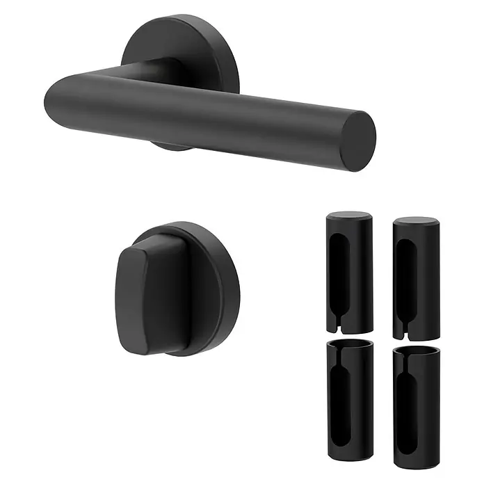 Diamond Doors Zimmertürgarnitur Black Panther L-Form Premium PVD WC - Stärke Tür: 38 mm - 45 mm, Schlitzkopf/Olive, Edelstahl, L-Form - Schwarze Türgriffe und Zubehör, inklusive Vierkantstift-Adapter, für eine stilvolle und moderne Türgestaltung.