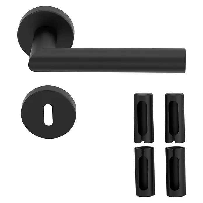 Diamond Doors Zimmertürgarnitur Black Panther L-Form Premium PVD - Stärke Tür: 38 mm - 45 mm, Buntbart, Edelstahl, L-Form - Schwarze Türgarnitur mit Griff und Rosette, inklusive Montagematerial für eine einfache Installation.