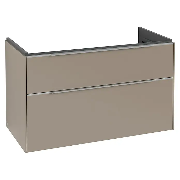 Villeroy & Boch Subway 3.0 Waschbeckenunterschrank - Taupe, Anzahl Schubladen: 2 Stk., Farbe Griff: Aluminium glänzend, B x T x H: 97,3 x 47,8 x 57,6 cm, Mit Beleuchtung - Moderner zweischübiger Schrank, taupe, mit integrierten silberfarbenen Griffen.