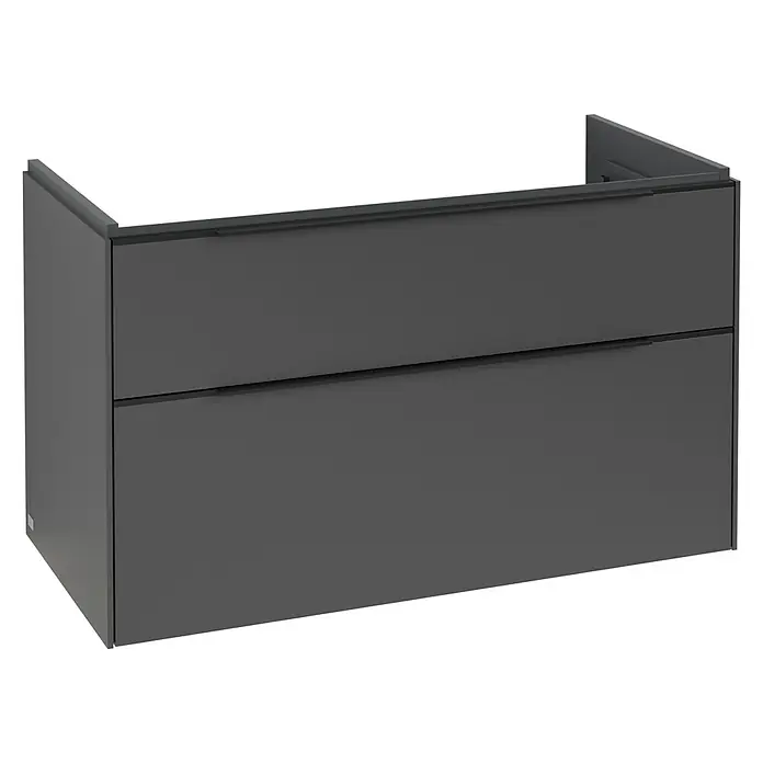 Villeroy & Boch Subway 3.0 Waschbeckenunterschrank - Graphite, Anzahl Schubladen: 2 Stk., Farbe Griff: Volcano Black, B x T x H: 97,3 x 47,8 x 57,6 cm, Mit Beleuchtung - Dunkelgrauer wandhängender Waschtischunterschrank mit zwei Schubladen und integrierten Griffen.