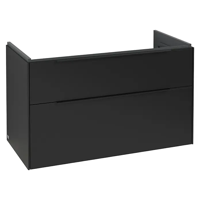 Villeroy & Boch Subway 3.0 Waschbeckenunterschrank - Volcano Black, Anzahl Schubladen: 2 Stk., Farbe Griff: Volcano Black, B x T x H: 97,3 x 47,8 x 57,6 cm, Mit Beleuchtung - Dunkelgrauer wandhängender Badezimmerschrank mit zwei Schubladen und integrierten Griffen.