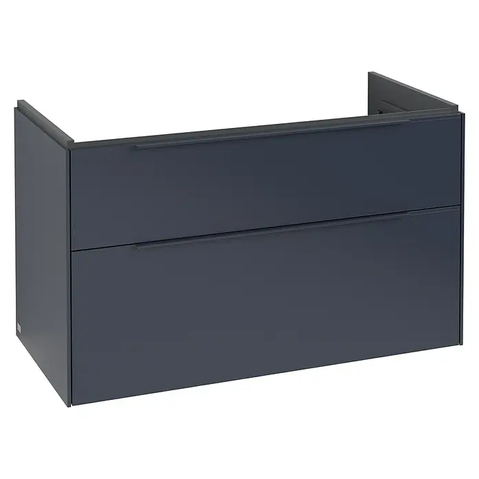 Villeroy & Boch Subway 3.0 Waschbeckenunterschrank - Marine Blue, Anzahl Schubladen: 2 Stk., Farbe Griff: Monochrom, B x T x H: 97,3 x 47,8 x 57,6 cm, Mit Beleuchtung - Dunkelgrauer wandmontierter Badunterschrank mit zwei Schubladen und integrierten Griffen.