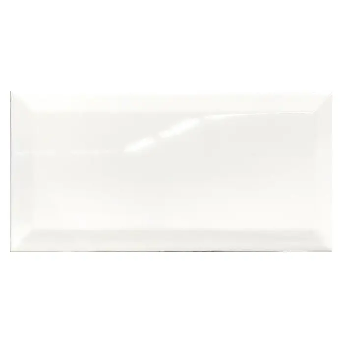 Revestimiento de pared Bisel - 10 x 20 cm, Blanco, Brillante - Baldosa de cerámica blanca rectangular brillante perfecta para salpicaderos de cocina o baños. Elegante y fácil de limpiar.