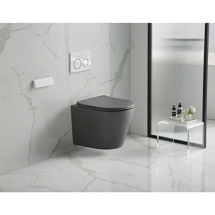 Wand-WC-Set Nakia (Spülrandlos, Ohne Spezialglasur, Spülform: Tief, WC Abgang: Waagerecht, Grau) | BAUHAUS