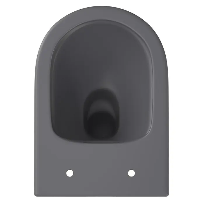 Wand-WC-Set Nakia - Spülrandlos, Ohne Spezialglasur, Spülform: Tief, WC Abgang: Waagerecht, Grau - Matt dunkelgraues Urinal mit zwei Befestigungslöchern.