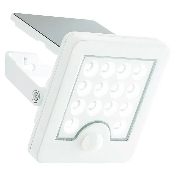Brilliant Solar-Außenwandleuchte Luton - 4 W, L x B x H: 13 x 12 x 5,4 cm, Weiß, IP65, 540 lm - Weißer Solar-LED-Flutstrahler mit Bewegungssensor und verstellbarer Halterung.