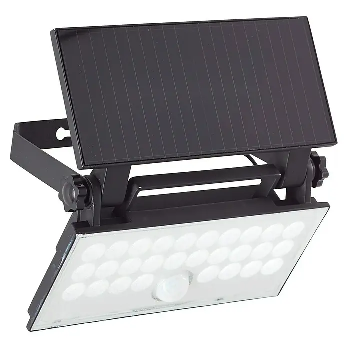 Brilliant Solar-Außenwandleuchte Luton - 6 W, L x B x H: 19,1 x 19,4 x 4,3 cm, Schwarz, IP65, 1.000 lm - Verstellbarer schwarzer Solar-LED-Strahler mit weißem Lichtfeld und Bewegungssensor.