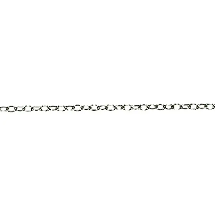 Stabilit Forcatkette Meterware - Durchmesser: 1,1 mm, Stahl, Vernickelt - Nahaufnahme einer silberfarbenen Gliederkette. Das Schmuckstück besteht aus vielen, verbundenen, runden Kettengliedern.
