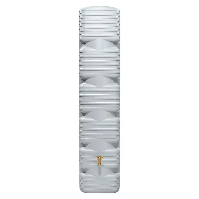 4rain Regenspeicher Quadro - 270 l, Betongrau - Weißer gerippter Regentank mit Wellendesign und Messinghahn.