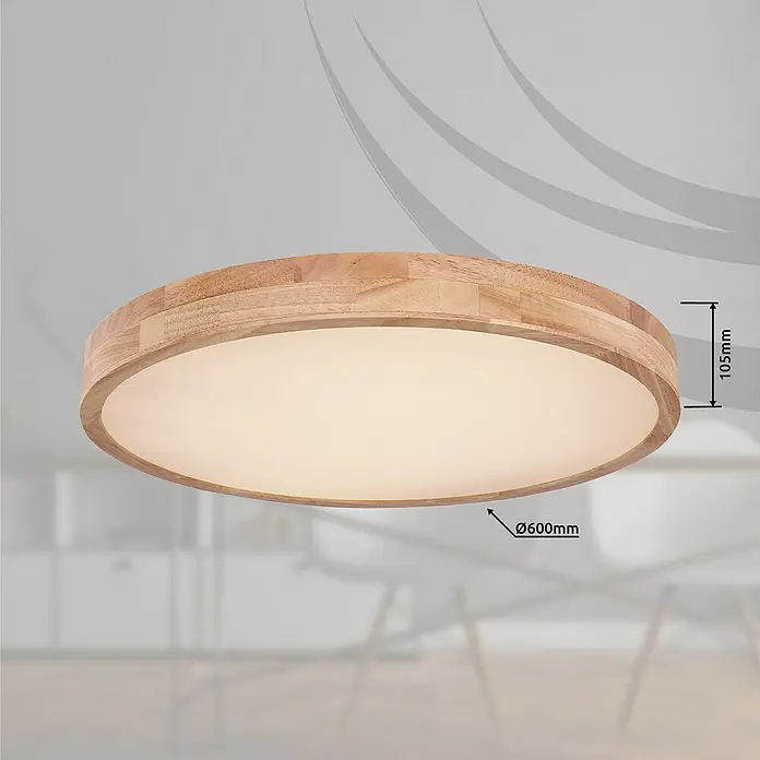 Globo LED-Deckenleuchte rund RAINER - 48 W, Ø x H: 60 x 10,5 cm, Holz, Mehrfarbig - Deckenleuchte aus Holz mit einem Durchmesser von 600 mm und einer Höhe von 105 mm für eine angenehme Beleuchtung im Raum.
