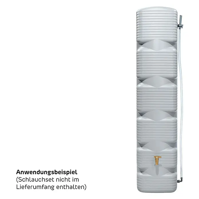 4rain Regenspeicher Quadro - 270 l, Betongrau - Hoher, hellgrauer Regenwassertank mit gerippter Struktur und Messinghahn.