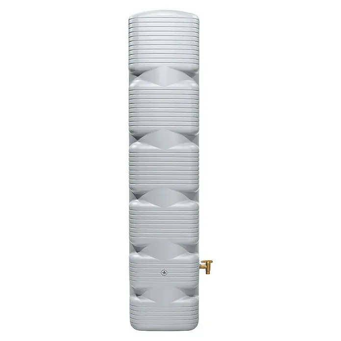 4rain Regenspeicher Quadro - 270 l, Betongrau - Schlanker hellgrauer Kunststoff-Wassertank mit Messinghahn zur Regenwassernutzung.