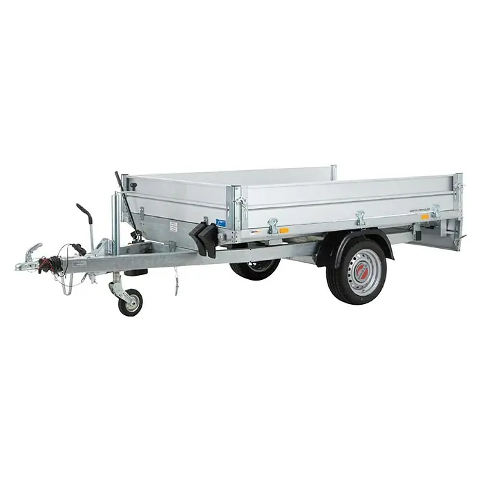 Stema Kippanhänger Rocko 1500 - Nutzlast: 1.044 kg, Einachser, Kasteninnenmaß: 231 × 153 x 30 cm, Gebremst - Einachsiger Nutzanhänger aus verzinktem Stahl mit Aluminium-Bordwänden, ausgestattet mit Stützrad und Anhängerkupplung.