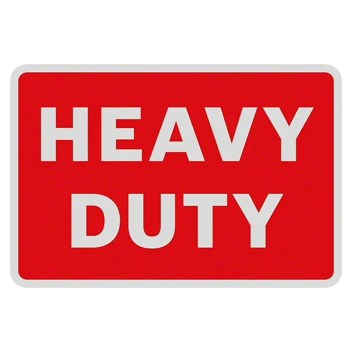 Bosch Professional Einhandzwinge FSN KZW - L x H: 295 x 205 mm, 2 Stk. - Rotes Schild mit der Aufschrift „HEAVY DUTY“ in weißer Schrift, das auf eine hohe Belastbarkeit oder Widerstandsfähigkeit hinweist.