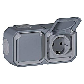 Legrand Feuchtraum-Steckdose Plexo New FRAP (Grau, 2-fach, Aufputzmontage, IP44)