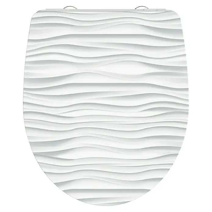 Schütte WC-Sitz White Wave - Duroplast, Weiß/Grau, Mit Absenkautomatik - Elegantes WC-Sitz-Design mit wellenförmiger Oberfläche in Weiß, ideal für moderne Badezimmer. Der hochwertige WC-Sitz bietet Komfort und Stil.