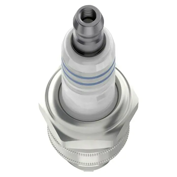 Bosch Zündkerze Super Special KSN 607 - WR 7 AC, Einsatzbereich: Kleinmotoren - Produktansicht einer Zündkerze mit Gewinde und blau gestreiftem Keramikisolator.