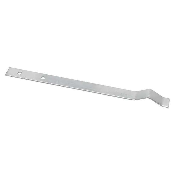 Swing King Schaukelanker - L x B x S: 40 cm x 3 cm x 3 mm, 2 -tlg. - Silberfarbener flacher Metallbügel mit zwei Löchern an einem Ende und einem abgewinkelten Knick am anderen Ende, wahrscheinlich zur Befestigung.