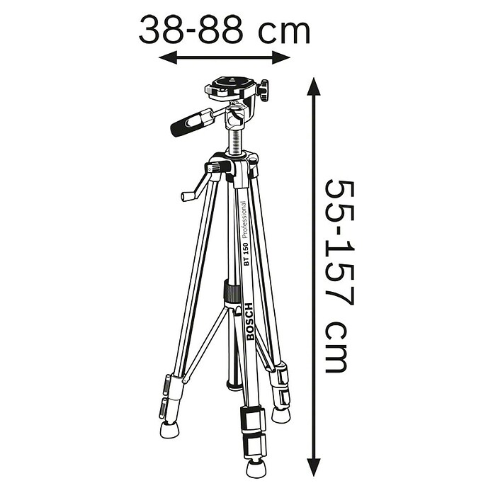 Bosch Professional Stativ BT 150 (Höhenverstellung: 55 - 157 cm, Stativ-Gewinde: ¼″)