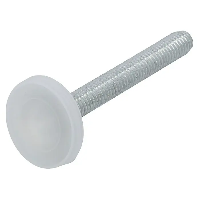 Häfele Regulierschrauben - Ø x L: 30 x 80 mm, M 10 - Nahaufnahme eines Möbelfußes mit Gewindeschaft, der eine einfache und sichere Montage an Möbeln für Stabilität und Schutz des Bodens ermöglicht.