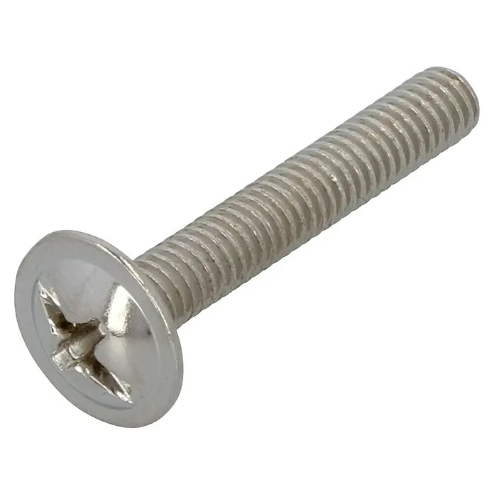 Suki Gewindeschraube - Ø x L: 4 x 25 mm, Stahl, Tellerkopf, Kreuzschlitz PZ 2 - Nahaufnahme einer Senkkopfschraube mit Kreuzschlitzantrieb, ideal für bündige Oberflächen und sichere Verbindungen in verschiedenen Anwendungen.