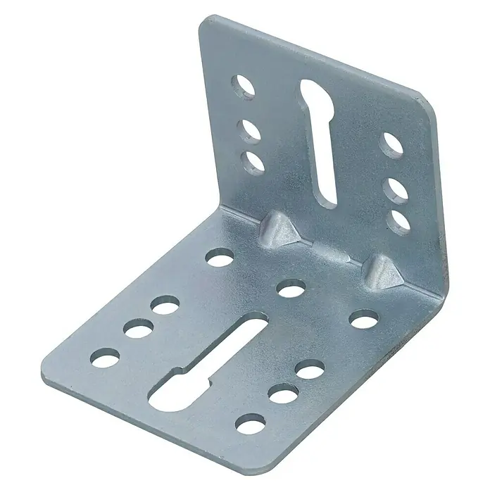 Suki Schraubwinkel - L x B x H: 45 x 50 x 55 mm, Stahl, 1 Stk. - Silberne L-förmige Metallhalterung mit mehreren Rundlöchern und Langlöchern zur sicheren Befestigung.