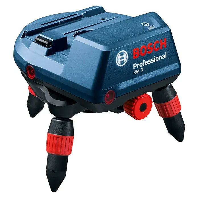 Bosch Professional Universalhalterung - Blau/Scharz/Rot, Passend für: GCL 2-50 C, GCL 2-50 CG - Blau-schwarze Bosch RM 3 Professional Rotationshalterung für Laser-Nivelliergeräte, mit roten verstellbaren Beinen und Drehknopf.