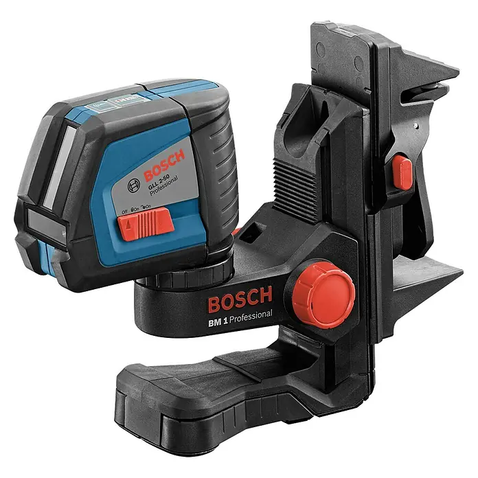 Bosch Professional Universalhalterung BM 1 - Passend für: Bosch Linien- und Kombilaser mit 1/4"-Stativgewinde - Bosch GLL 2-50 Professional Laser mit BM 1 Professional Halterung für präzise Ausrichtung und vielseitige Einsatzmöglichkeiten.